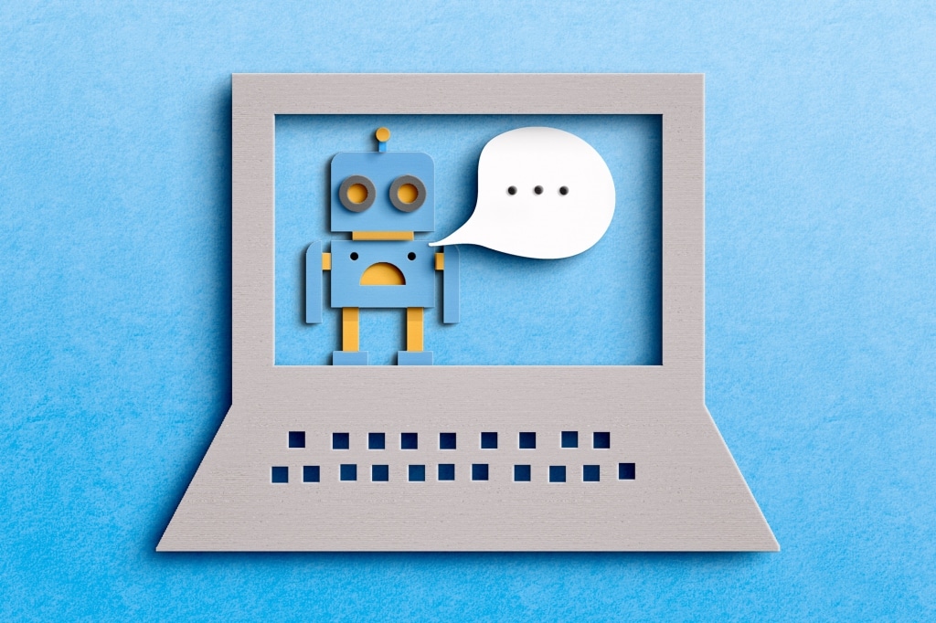 illustration of chatbot on a laptop screen